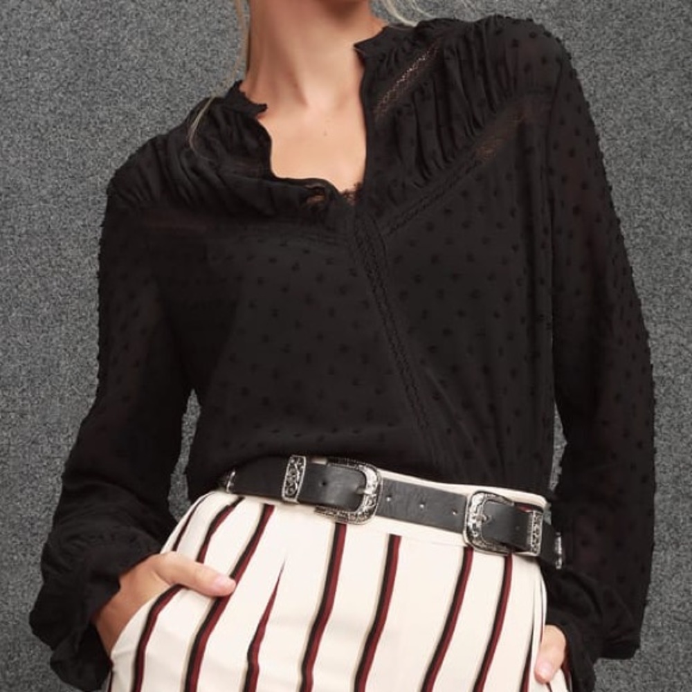 Sheer Black Dot Long Sleeve Blouse
